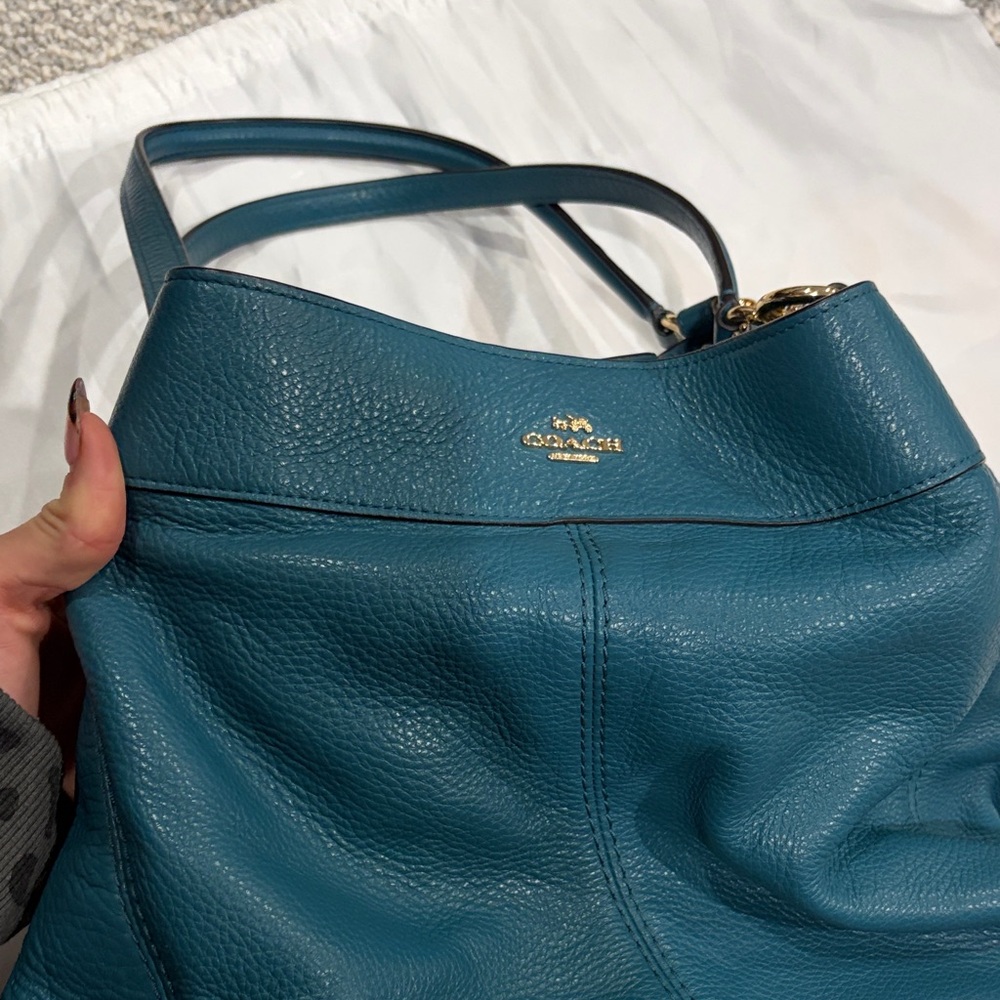 Coach Teal Pebbled Leather Shoulder Bag with Gold Hardware